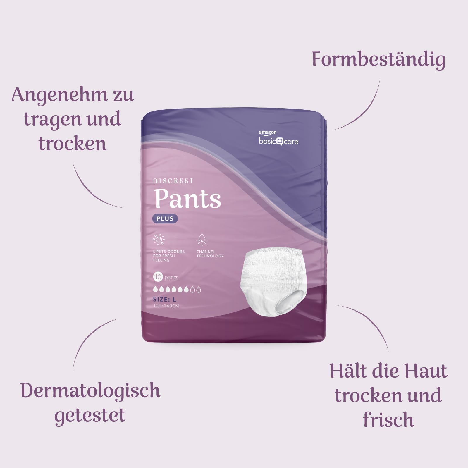 Amazon Basic Care Damen Pants Plus Large – 40 Stück (4 Packungen à 10 Stück), Weiß