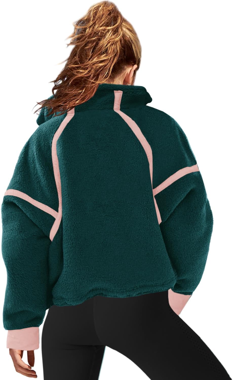 LAMISSCHE Half Zip Sweatshirt Women Oversized Sherpa Jacket V Neck Fleece Pullover Hoodie with Pockets - Image 5