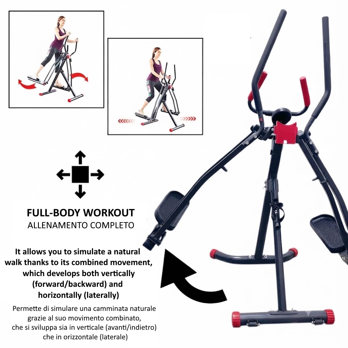 Air Walker Trainer - Ellittica Fitness a Basso Impatto per Allenamento Cardio in Casa, Cyclette Pieghevole con Display LCD, in Acciaio Robusto Attrezzo per Dimagrimento e Tonificazione