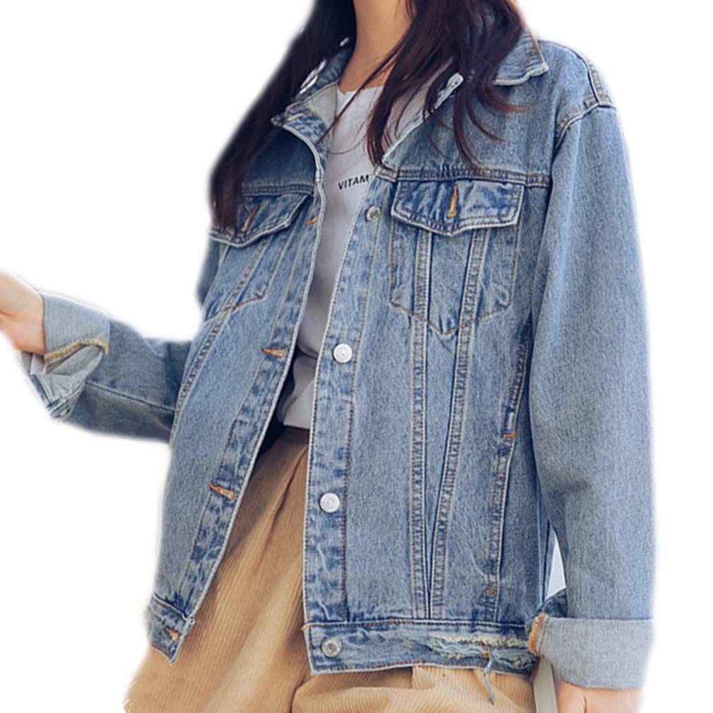 Chaqueta de mezclilla de gran tamaño para mujer, de manga larga, estilo novio, holgada