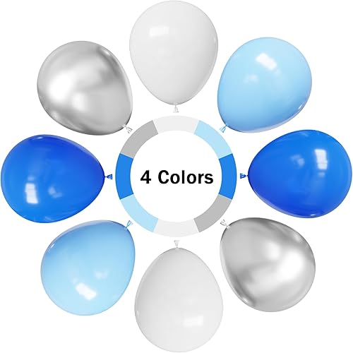 Miniatura 3 de Globos de látex azul plateado y blanco, 50 globos metálicos de 12 pulgadas azul real y plateado para decoración de cumpleaños, boda, fiesta