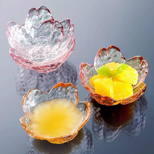 Miniatura 3 de Juego de 4 platos de salsa Sakura, platos de aperitivo de cristal con flor de cerezo rosa, cuencos de inmersión, platos de degustación, platos para