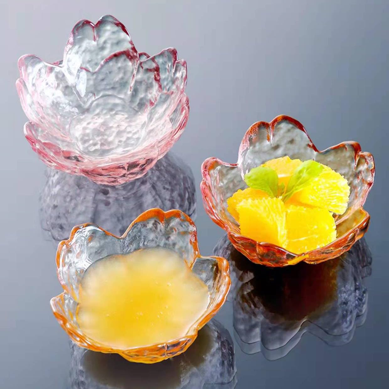 2 Mini Bols En Verre Fleur De Cerisier - Assiettes Apéritif, Sauce, Dessert - 4x4x4 Cm - Design élégant Pour Table, Restaurant, Maison