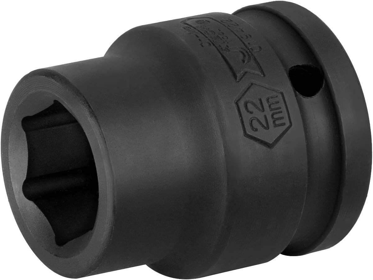JETECH 3/4" Drive 22mm Standard Impact Socket, 6-Point Metric Impact Socket, Heat-Treated Chrome Molybdenum (Cr-Mo) Alloy Steel, Heavy-Duty for Automotive & Industrial Applications