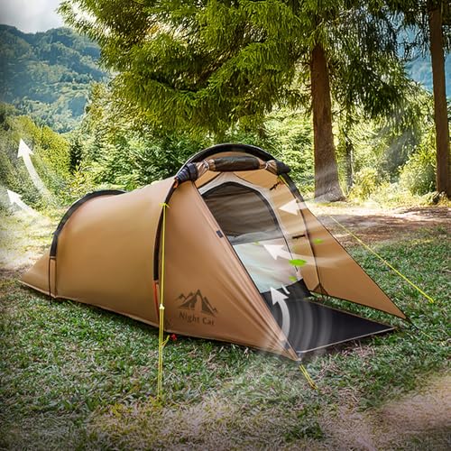Image of Night Cat Ultralight Tunnel Tent: Waterproof Lightweight Two People Backpacking Tent for Outdoor Camping Hiking Treeking with Double Layers Aluminum Poles and Footprint