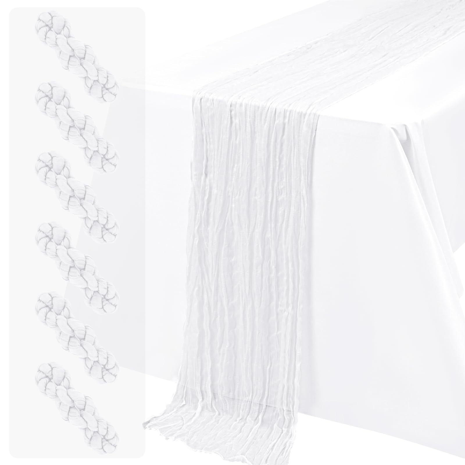 White Cheesecloth Table Runner 6 Pack 45x275cm (17.7x108 Inch) — image 1
