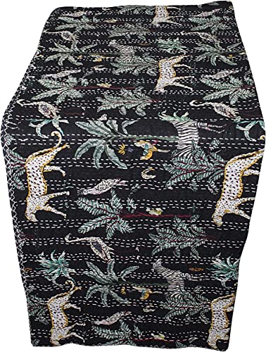 Craft Lovers Indian Handmade Stitched Pure Cotton Fruit Print Kantha Quilt, Reversible Kantha Quilt (Black, 30