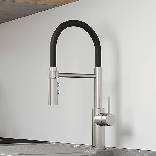 Miniatura 4 de BLANCO 402448 CATRIS Flexo Semi-Pro Pull-Down Grifo De Cocina De Arco Alto 1.5 GPM - Acero PVD