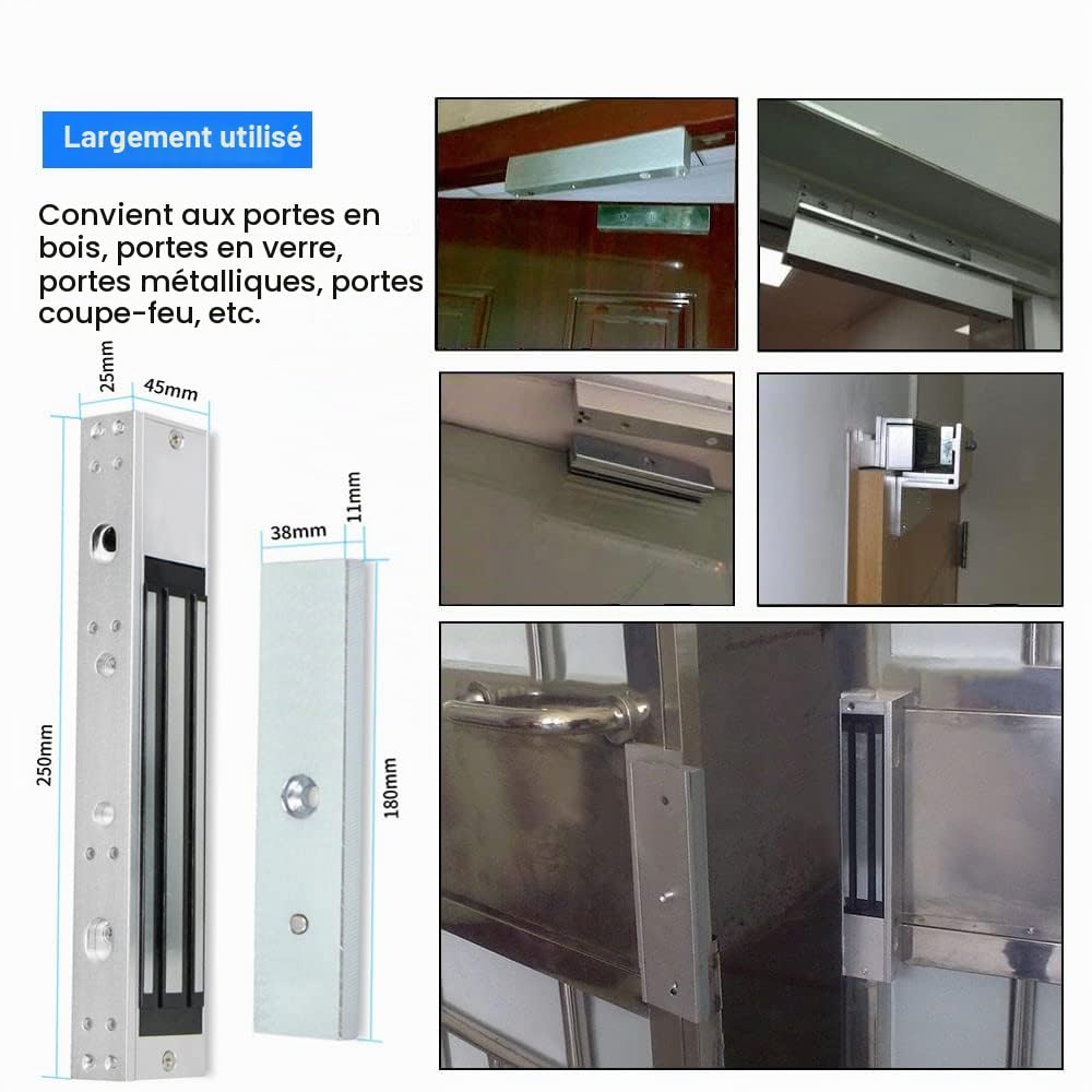 Kit de système de contrôle d'accès Smart APP, avec télécommandes/Serrure magnétique 280 kg/Adaptateur d'alimentation DC 12V, Temps de Retard de Verrouillage réglable