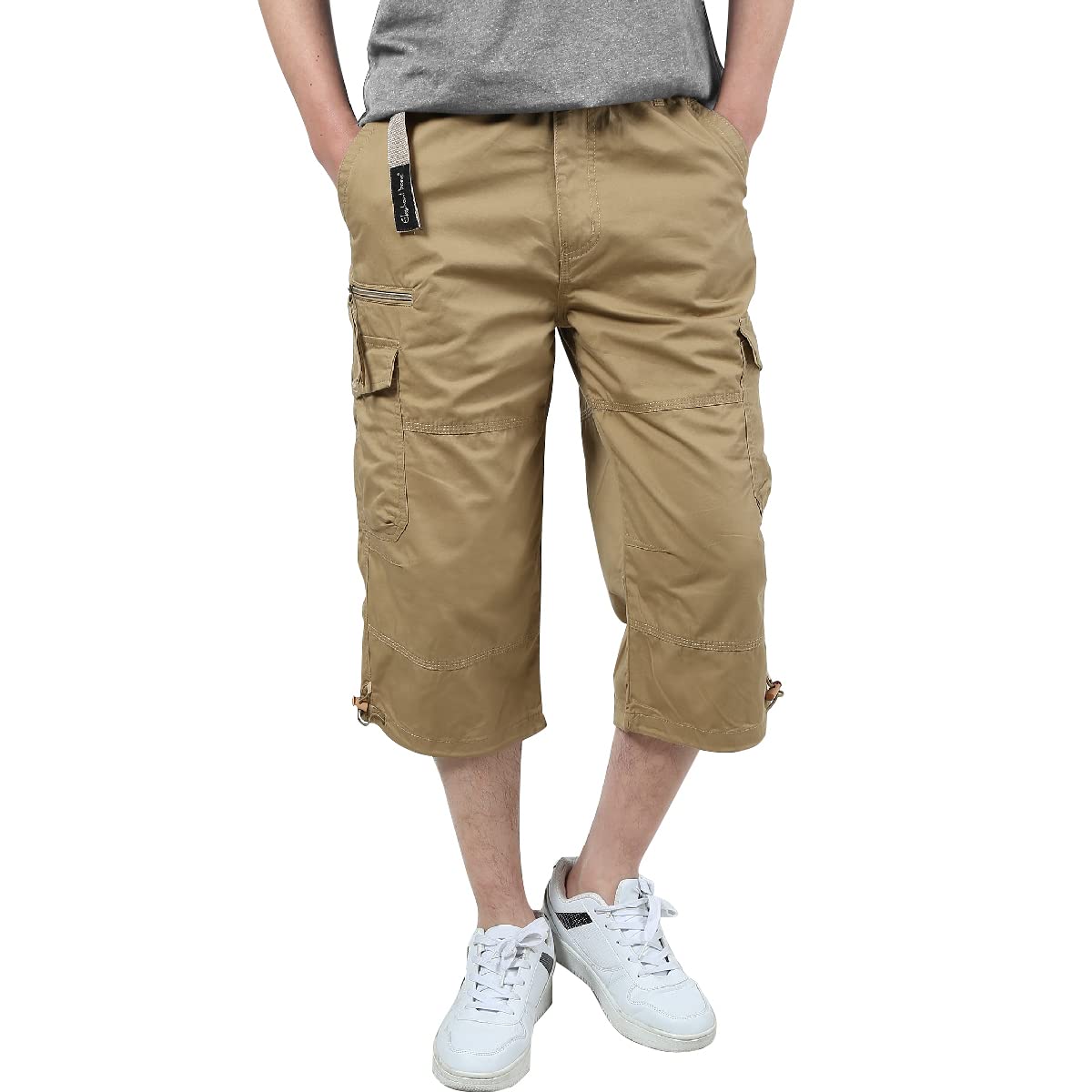 Aotoyou Shorts et Bermudas Cargo Homme 100% Coton Pantacourt Été Short Long Homme Taille Elastique avec Poches