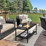 Yaheetech Outdoor Wicker Coffee Side Table, All-Weather Rattan Patio Storage Furniture with Tempered Glass Top for Garden, Black - Image 2