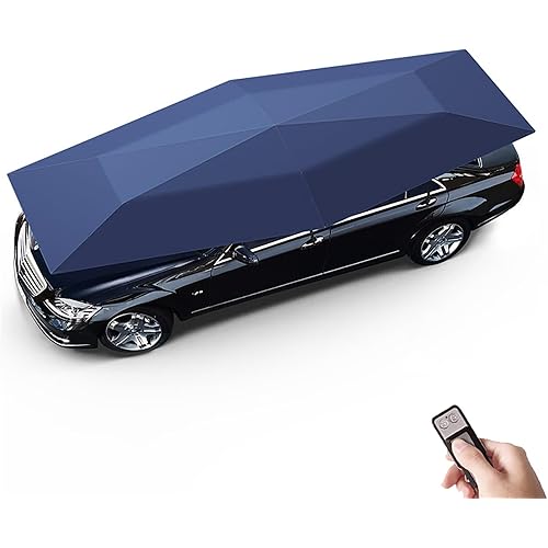 Fully Automatic Car Tent Removable Carport Folding Portable Car Protection Car Umbrella Sun Protection Car Awning Cover with Remote Control Blue 165 in