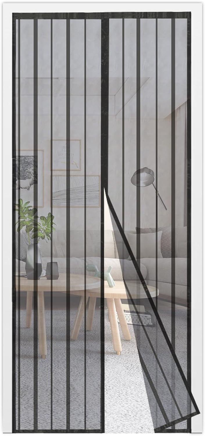 Nbkjdsxl 1 Magnetic Fly Screen Door,Anti Mosquito Mesh Curtain With Powerful Magnets, Insect Protection Door, Black Strips (80X200cm)