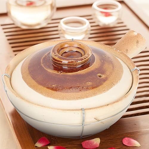 Miniatura 7 de Olla de arcilla con un solo mango, olla de arcilla para cocinar sopa con tapa, sartén de terracota para arroz, cocinar sopa de gachas de avena
