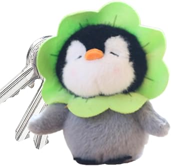 Plush Key Pendant - Plush Penguin Keychain, Cute Mini Plush Key Ring | Soft Penguin Bag Charm, Adorable Penguin Doll Keychain, Portable Key Ring for Bag, Backpack, Khaki