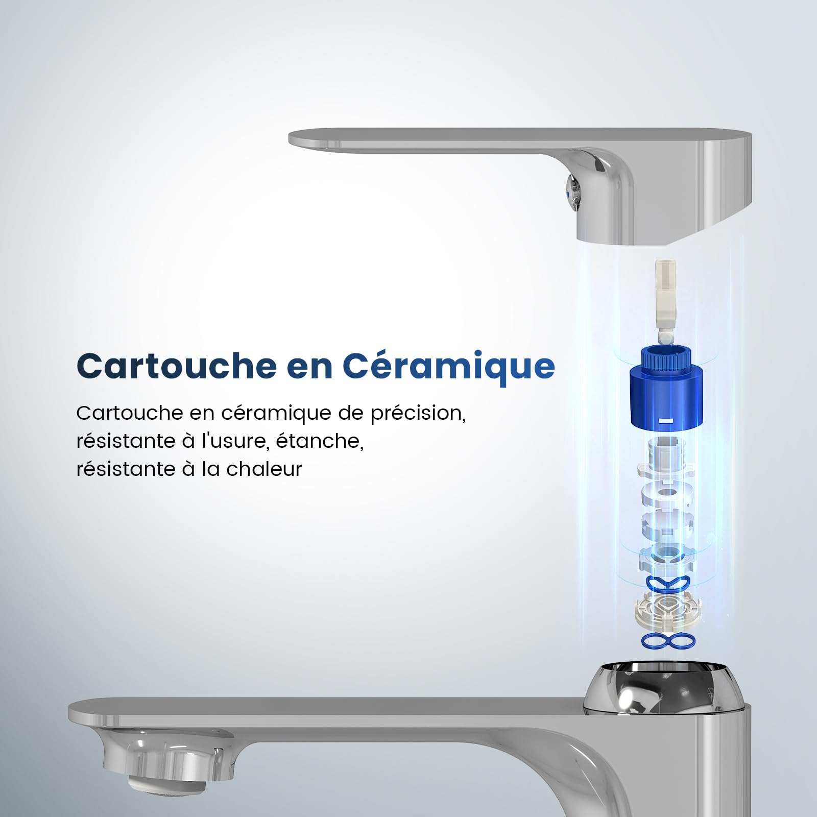 EMKE Grifo de Baño, 166x152x45 mm, Cuerpo de Latón, Mezclador para Lavabo, Grifo de Cocina con Aireador, Cartucho Cerámico, Acabado Cromado, Instalación Fácil