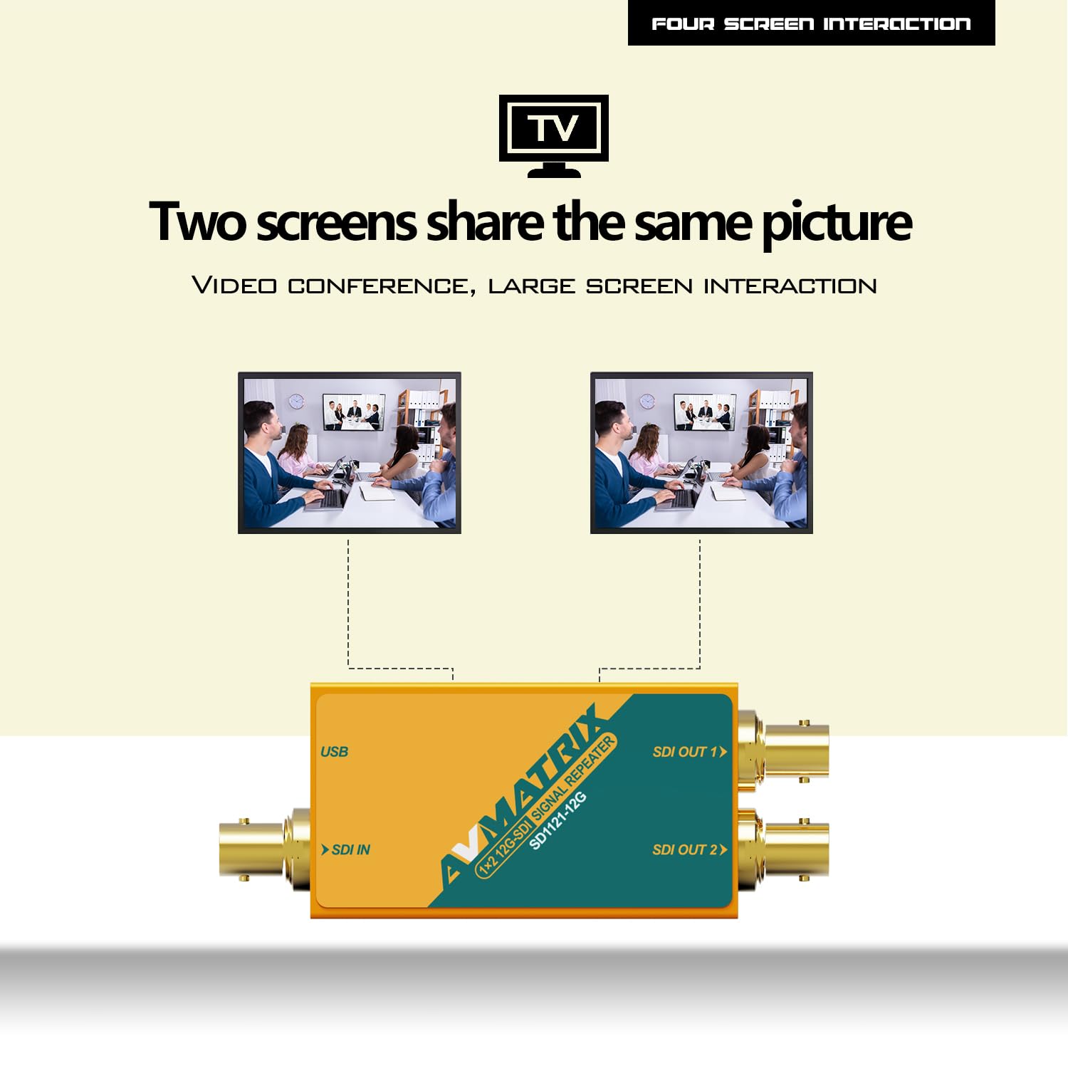 AVMATRIX SD1121-12G 1×2 12G-SDI Splitter 1×2 Amplificatore di distribuzione, 12G/3G/HD/SD supportati formati SDI, re-clocking, equalizzazione, retiming del segnale 1080p @60Hz