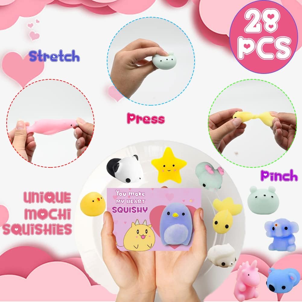 CAMIRUS 28PCS Mochi Squishies Toys, Mini Kawaii Squishies Squeeze Stress Reliever Anxiety Toys for Kid Party Favors, Birthday, Christmas, Easter Eggs Hunt
