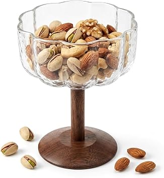 Deconox Ayaklı Cam Tatlı ve Çerez Kasesi - Dikey Çizgili Magnolia, Dondurma ve Muhallebi Sunumluğu (1 Adet)