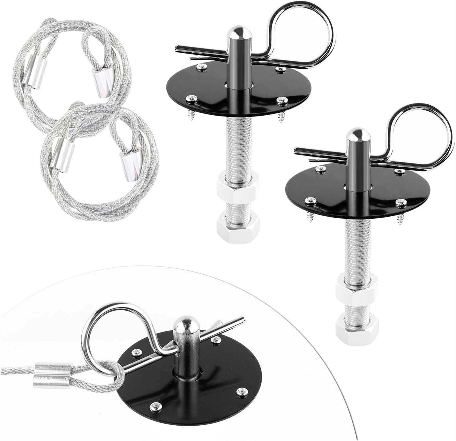 THE WHITE SHOP Hood Pins Kit for Car - Stainless Steel Hood Pin Lock Clip with Racing Lanyard for Fixing Car Hood Cover & Reduce Shaking - Universal Car Mods Exterior Accessories Fits