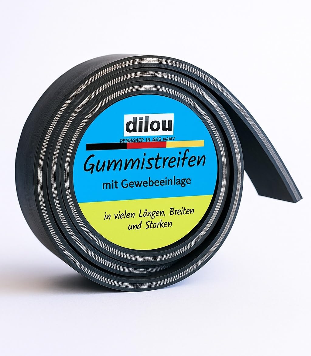 Gummistreifen 2500mm lang 80mm breit 20mm dick mit Gewebeeinlage Vollgummi Hartgummi (2500x80x20mm)