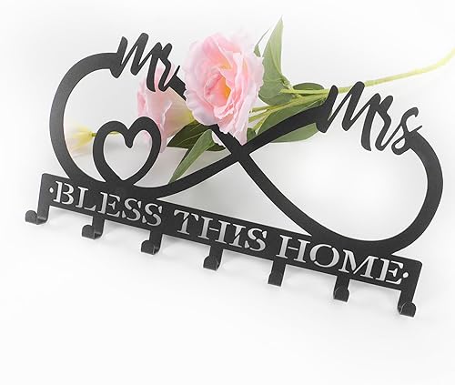 Miniatura 3 de Hppybiry Soporte para llaves decorativo de pared, soporte para llaves montado en la pared con 7 ganchos para llaves, ganchos de metal negro para