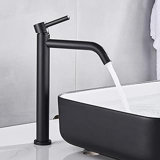 HUAHOMDY Black Basin Mixer Taps for Bathroom and Washroom Bathroom Tap Single Lever Single Hole Cold and Hot Water Available Counter Top Basin tap Matte Solid Brass