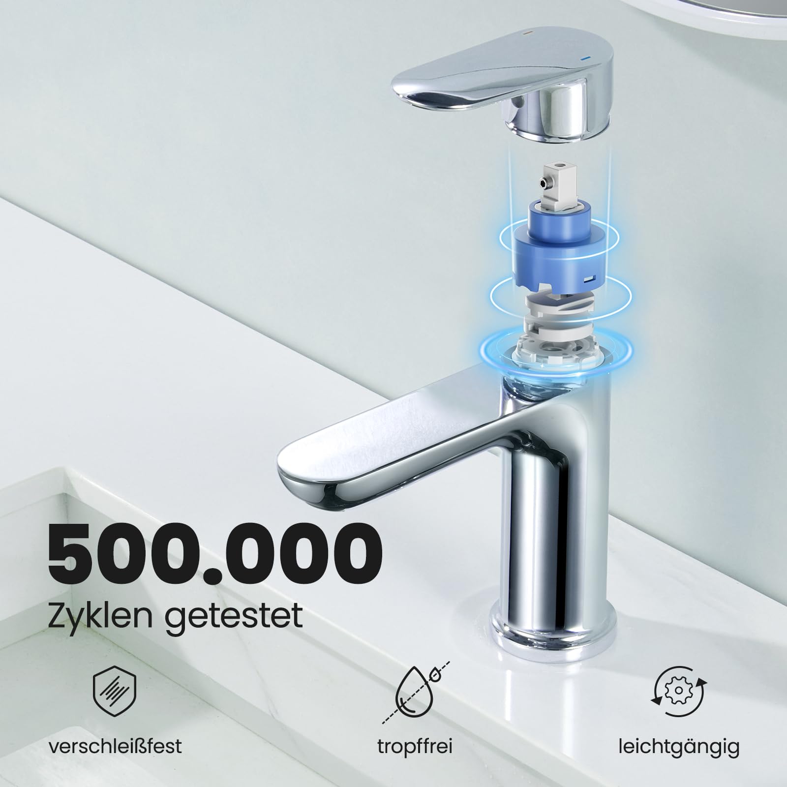 CECIPA Wasserhahn Bad Bleifrei, Waschtischarmatur mit Auslauf Höhe 10cm | Hochdruck Waschbecken Armatur, Einhebelmischer, Keramikkartusche, Wassersparend, Energiesparend, mit 60cm Anschlussschläuchen