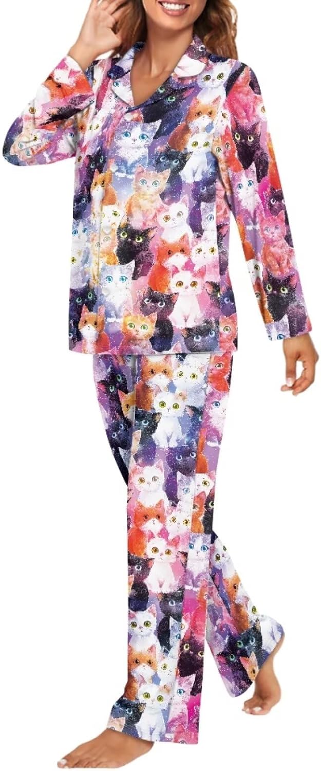 Soft Pajama Set for Women Long Sleeve Button Down Sleepwear 2-Piece
