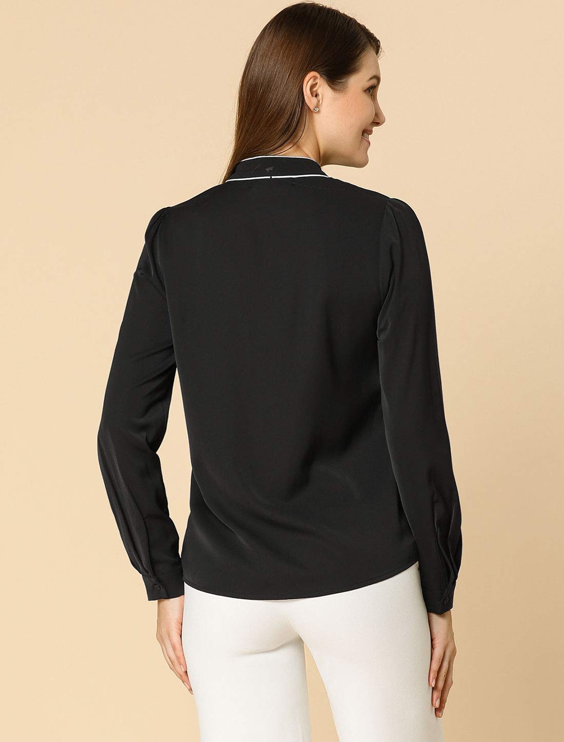 Allegra K - Camisa con Botones de Manga Larga y Cuello en Contraste para Mujer