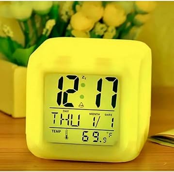 Busstier Color Changing Cube Shaped Digital Desk Clock: Alarm, Thermometer and Date Featured