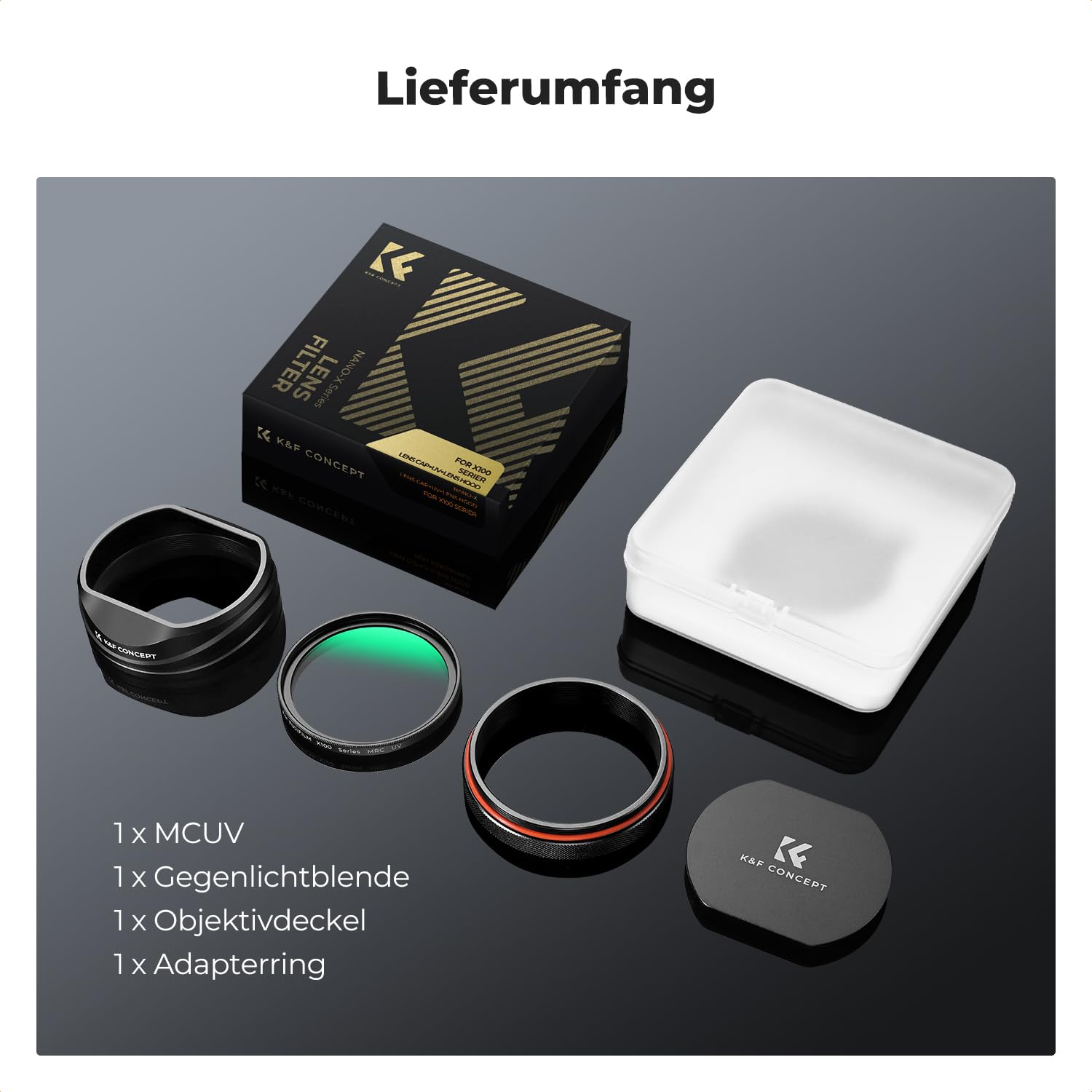 K&F CONCEPT UV Filter mit Gegenlichtblende,Objektivdeckel Kompatibel mit Fujifilm X100 / FX100 / SX100 / TX100 / X100V-Schwarz (Nano-Xcel Serie)
