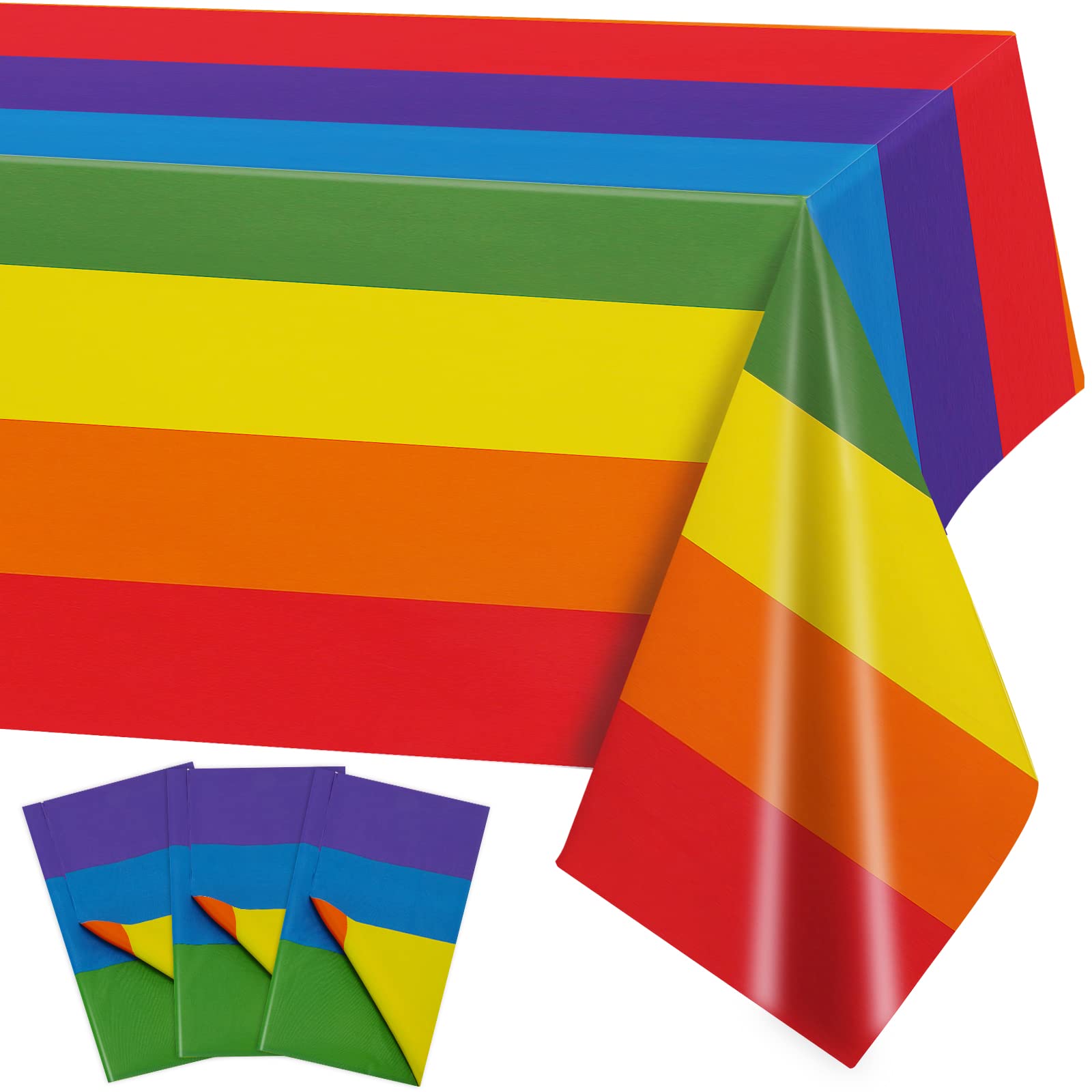PHOGARY Rainbow Tablecovers for Party Table Decoration, 3 Pieces Disposable Plastic Rectangular Table Covers, Rainbow Tablecloths for Summer Beach
