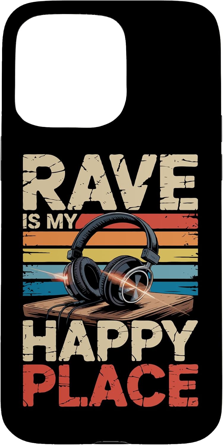 Rave Music My Happy Place Musician Lovers DJ Headphone Case for iPhone 15 Pro Max
