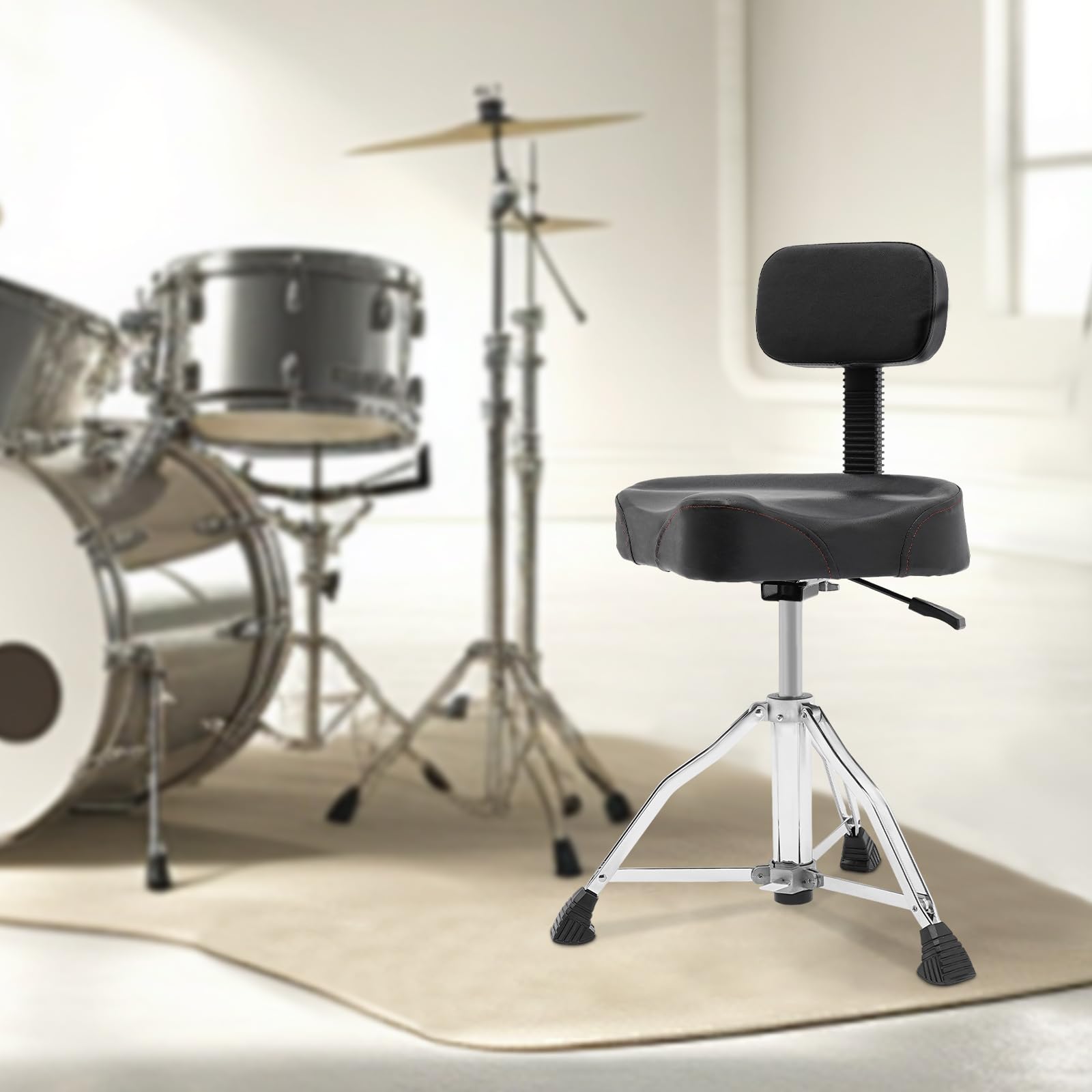 Sgabello per batteria imbottito con schienale, altezza regolabile 45-60 cm, per batteristi