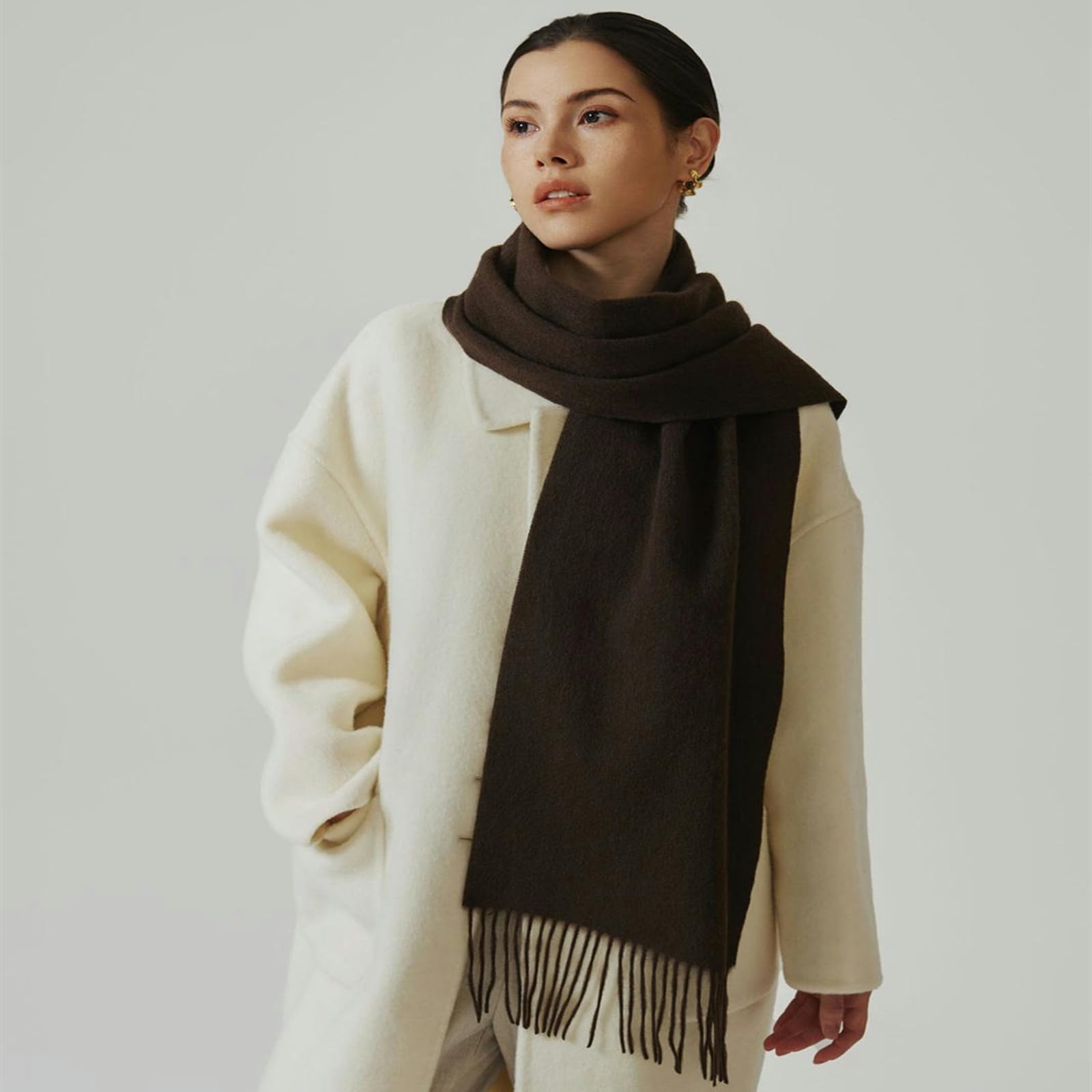 Sciarpa Donna Lana Sciarpa Femminile Autunno E Inverno alla Sciarpa Sciatto Versatile da Uomo in Cashmere with Tassels Ladies Regalo 190 * 31 Cm-Grigio Rosa A