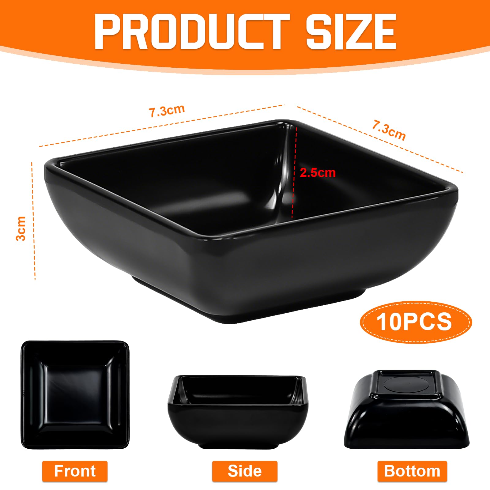 10 Pezzi Ciotole per Salsa di Soia Ciotole Aperitivo 7,3x7,3x3cm Ciotol e per Spezie Nero Quadrate Piattino per Salse Impilabili Riutilizzabile Mini Ciotol e per Salse Spezie Intingoli e Snack