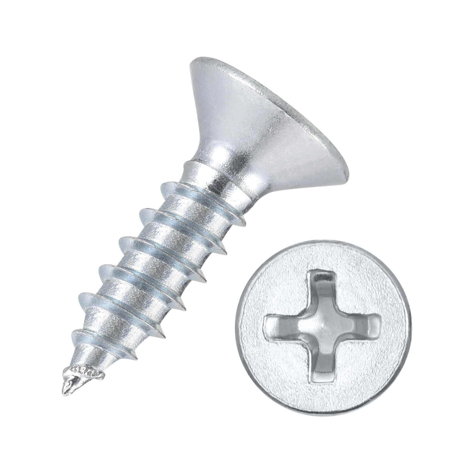 Kozelo 100pcs Phillips Flat Head Wood Screws - [ST3.5x13mm] Carbon Steel Countersunk Self Tapping Screws for Furniture Assembly, Interior Trim, Outdoor Construction, Bluish-white — image 1