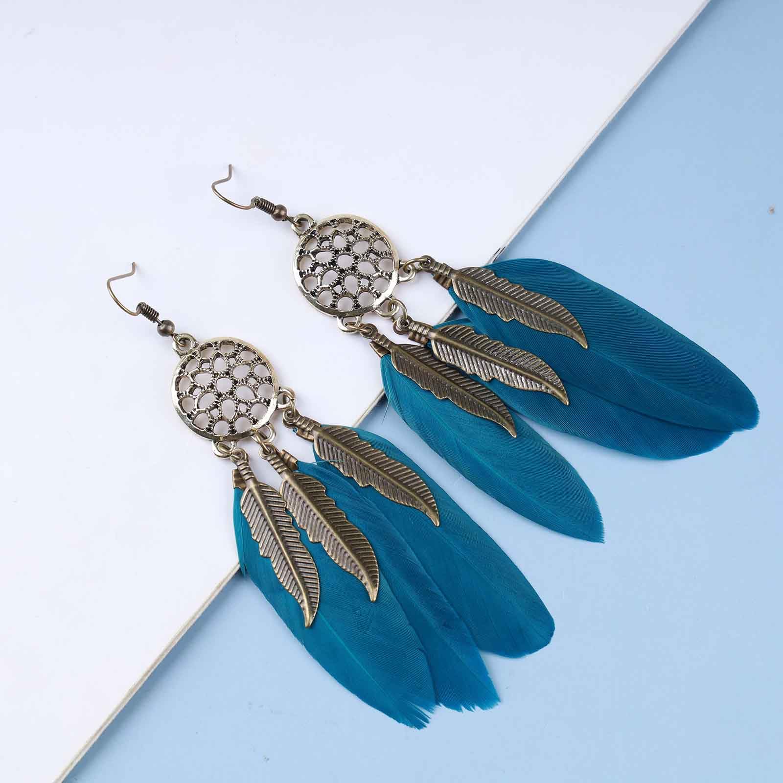 Orecchini Lunghi A Frange In Piume E Perline Boho Vintage Tribali