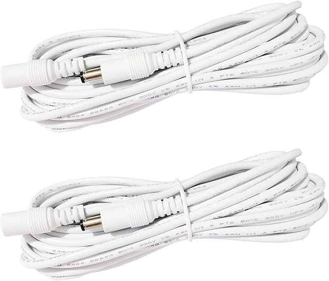 LitaElek 2pcs 2.5m/8.2ft DC 12V Extension Cable with 2.1mm x 5.5mm DC Plug Adapter DC 0-36V Male to Female Power Cord for Car Monitor, CCTV Wireless IP Camera, LED Strip Light, etc, White