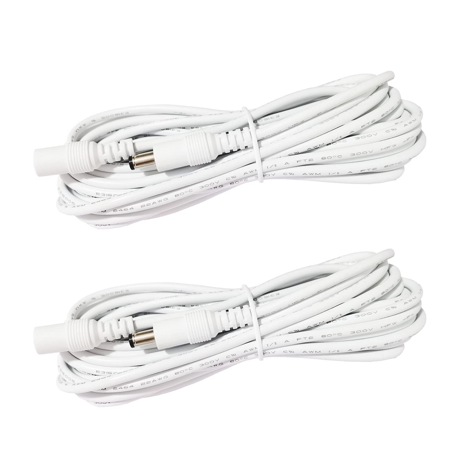 2pcs 1m 3.3ft DC Extension Cable 12V Extension Cord DC 5V-24V Power Cord 5.5mm x 2.1mm DC Jack Plug Adapter Male to Female for Car Monitor, CCTV Camera, LED Strip, etc., White