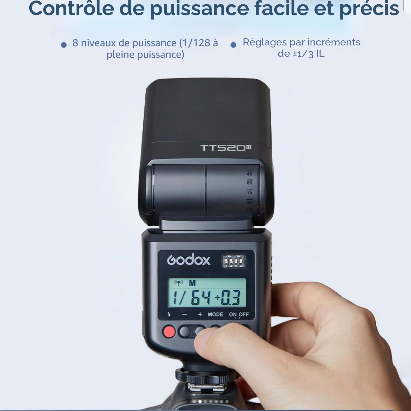 Godox TT520 III TT520III Flash Appareil Photo, Version améliorée du Godox TT520 II, GN33 433MHz avec Émetteur RT-16, Puissance réglable de 1/128 à 1/1, Modes S1/S2,Compatible avec Sony Canon Nikon