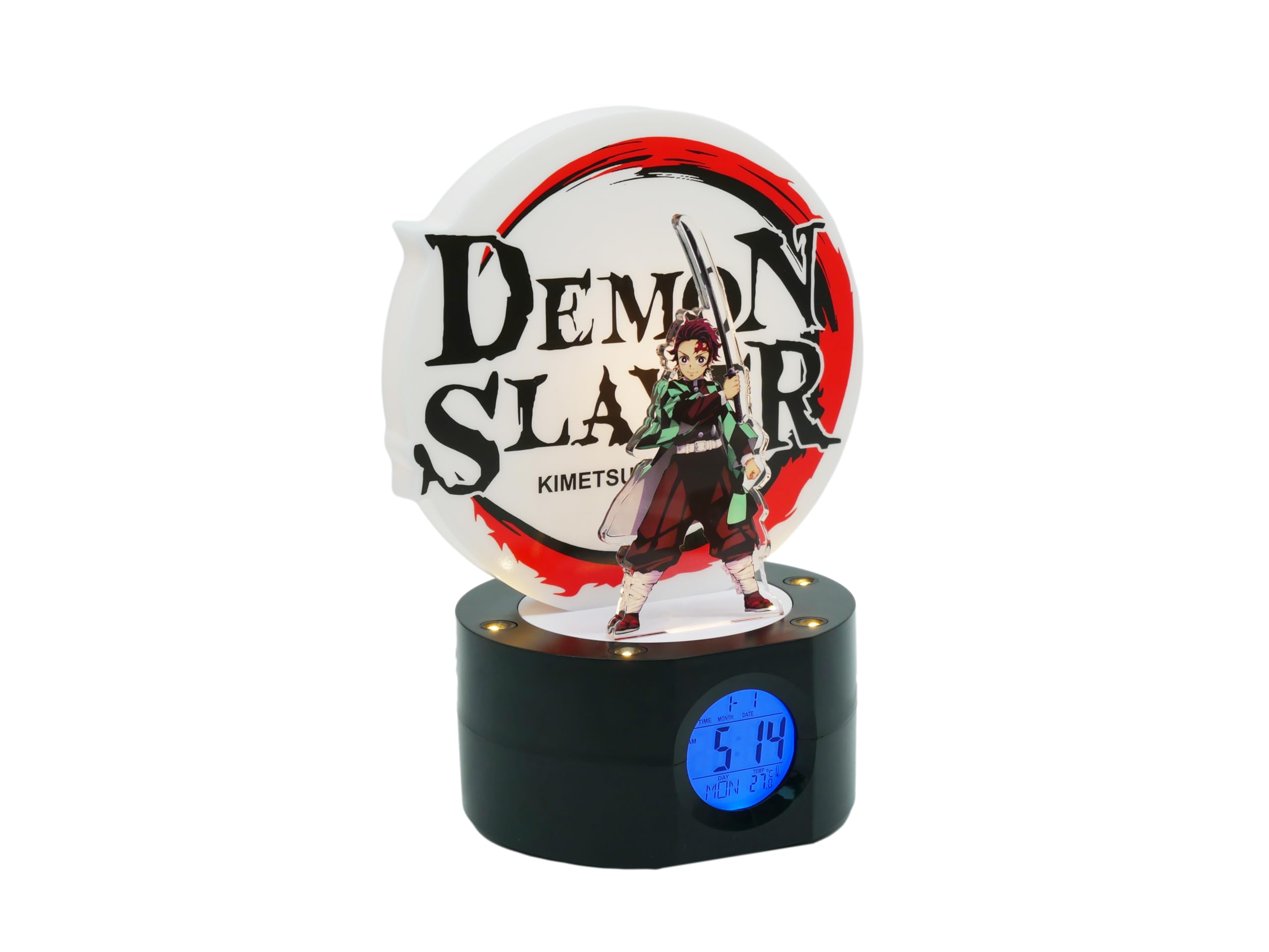 Teknofun Licence Officiel Demon Slayer Réveil Lumineux TANJIRO 20 cm 2 Modes d'éclairage Fonctionne avec 3 x AAA/Câble USB pour Enfants dès 6 Ans