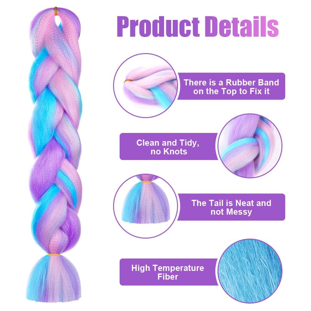 AUYAO Braiding Hair Extensions, 3Pcs Gradient Braid Hair Extension, Jumbo Braids Hair Extension Synthetic Wig - Image 3