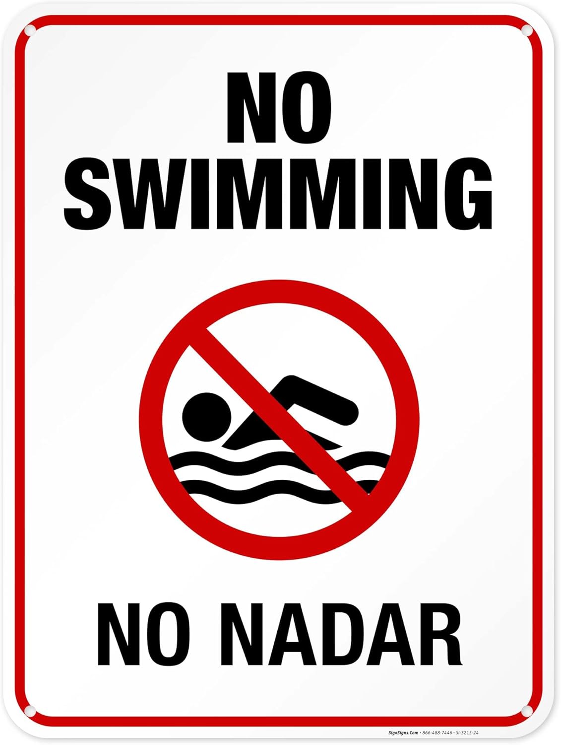 No Swimming Sign, Pool Sign, Bilingual Spanish English, 18x24 Inches, 55 mil Thick HDPS (high Density polystyrene), Made in USA