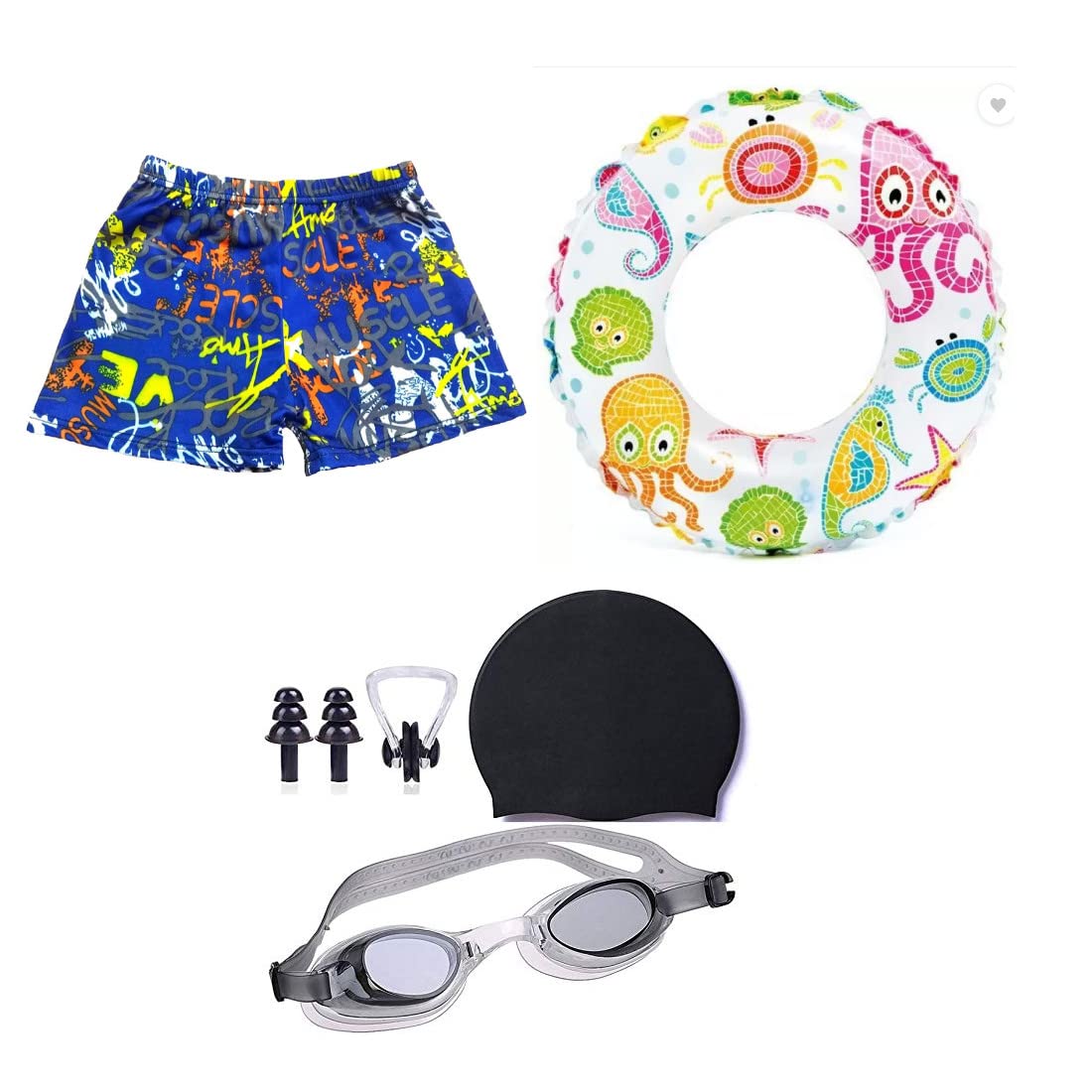 SHIFTER Kids/BOY Swimming Kit with 1 Swimming Shorts|1 Swimming Shorts, 1 Anti Fog Swimming Goggles, 1 Silicone Swimming Cap, 1 Nose Clip 2 Ear Plugs with Swimming Ring (2-4 Years, Blue) 4