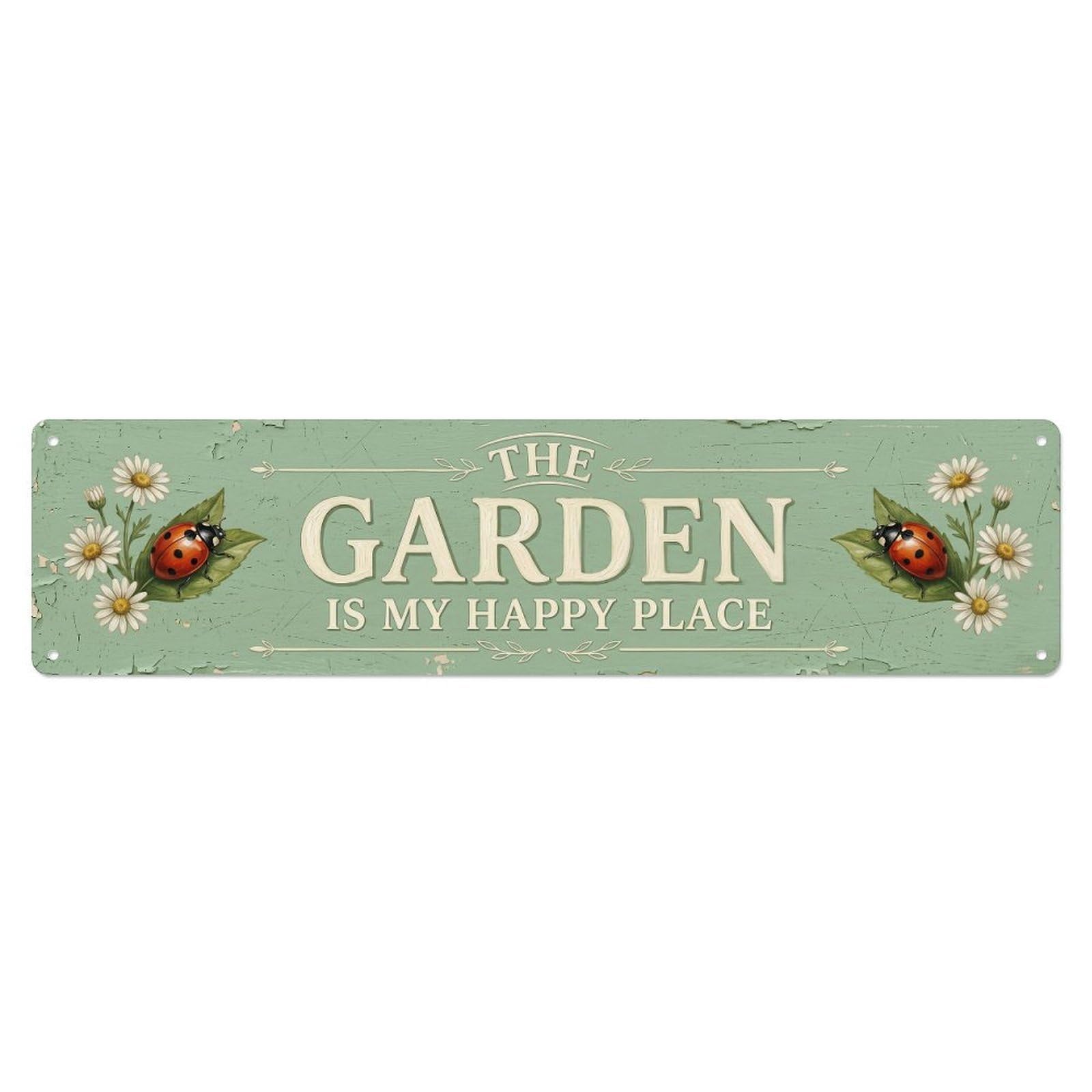 Vintage The Garden Is My Happy Place Ladybug Metal Tin Sign
