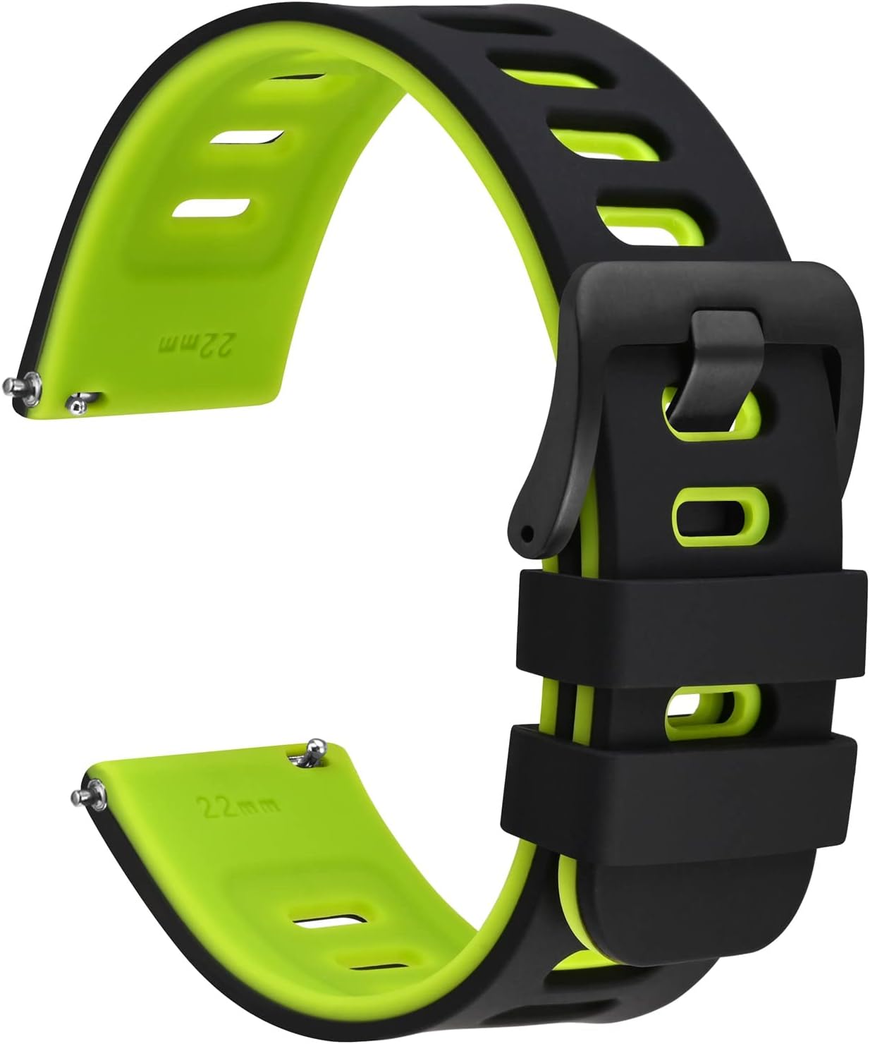 WOCCI 20mm Bicolor Watch Band, Silicone Rubber, Quick Release Replacement Strap for Men and Women, Black Stainless Steel Buckle (Black-Spring Green)