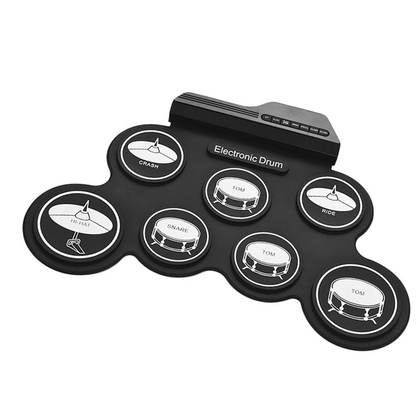 Juego de batería electrónica de 7 almohadillas enrollables para práctica, altavoces integrados, auriculares USB, para niños y adultos principiantes