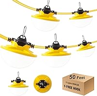 JC-LGL 50FT 65W 8000LM LED Construction String Lights, IP65 Waterproof 5000K Daylight, Linkable Industrial Work Lights for Job Sites